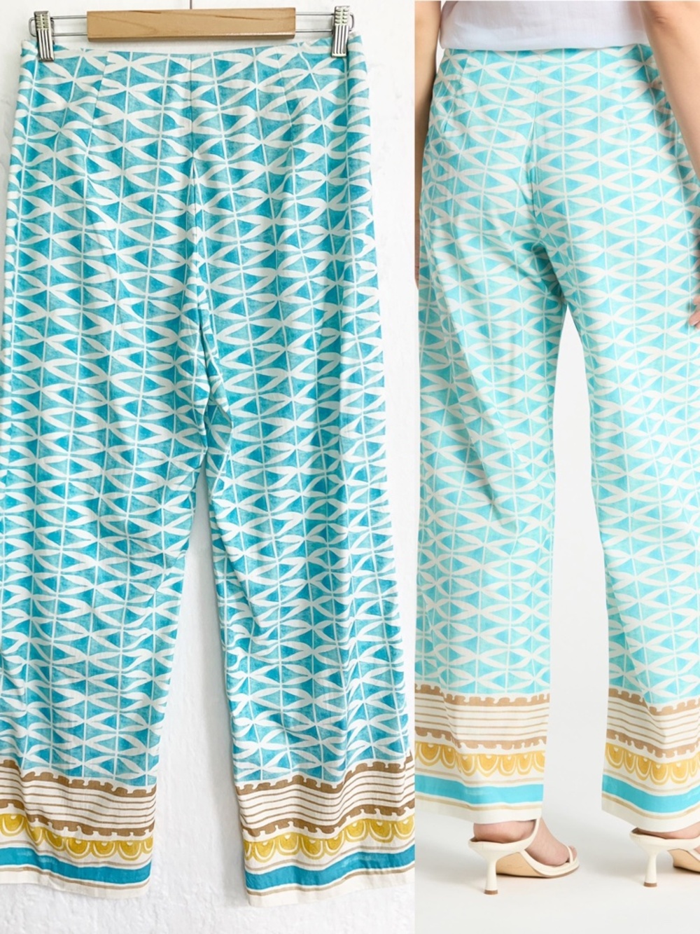 J. McLaughlin Carter Wide Leg Pants Aqua Multi Sz 4 - Picture 2 of 13
